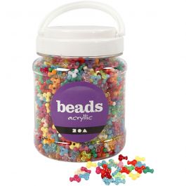 Kunststoffperlen-Mix, D 10 mm, Lochgröße 2 mm, Sortierte Farben, 385 g, 700 ml/ 1 Dose [HOB-61776]