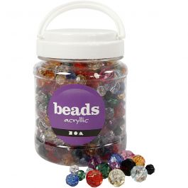 Facettenperlen, Größe 10-12-16 mm, Lochgröße 1-2,5 mm, Sortierte Farben, 500 g, 700 ml/ 1 Dose [HOB-61878]