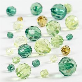 Facettenperlen, Größe 4-12 mm, Lochgröße 1-2,5 mm, Grün mit Glitter, 45 g/ 1 Pck [HOB-618811]