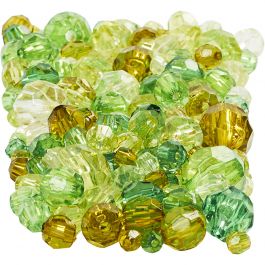 Perles à facettes, dim. 4-12 mm, diamètre intérieur 1-2,5 mm, glitter vert, 250 gr/ 1 Pq. [HOB-61881]