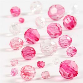Facettenperlen-Mix, Größe 4-12 mm, Lochgröße 1-2,5 mm, Pink, 45g/ 1 Pck [HOB-618841]