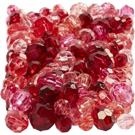 Perles à facettes, dim. 4-12 mm, diamètre intérieur 1-2,5 mm, harmonie de rouges, 250 gr/ 1 Pq. [HOB-61885]
