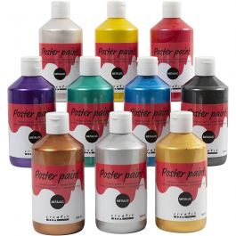 Peinture à la détrempe Métallisée, ass. de couleurs, 10x300 ml/ 1 Pq. [HOB-629890]