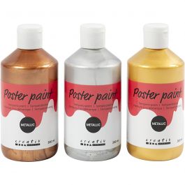 Peinture à la détrempe Métallisée, ass. de couleurs, 3x300 ml/ 1 Pq. [HOB-629895]