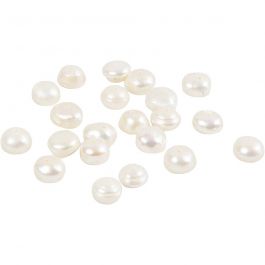 Perles d’eau douce, dim. 4-6 mm, diamètre intérieur 1 mm, nacré, 40 cm/ 1 Pq. [HOB-631740]