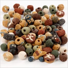 Perles en Céramique, dim. 7-18 mm, diamètre intérieur 2-4 mm, ass. de couleurs, 300 gr/ 1 Pq. [HOB-63569]