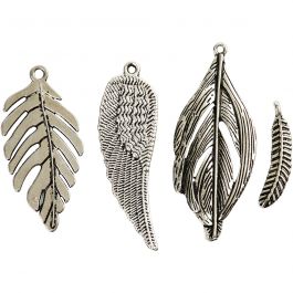 Plumes, d 29-55 mm, diamètre intérieur 12-20 mm, argent antique, 4x10 pièces/ 1 Pq. [HOB-63711]