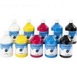 Temperafarbe Matt, Primärfarben, 10x500 ml/ 1 Pck [HOB-642090]