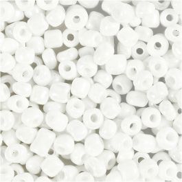 Rocailleperlen, D 4 mm, Größe 6/0, Lochgröße 0,9-1,2 mm, Perlmuttweiß, 25 g/ 1 Pck [HOB-682751]