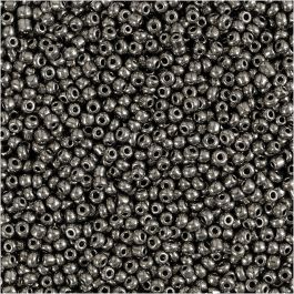 Perles de Rocaille, d 1,7 mm, dim. 15/0, diamètre intérieur 0,5-0,8 mm, Gris métallisé, 25 gr/ 1 Pq. [HOB-686730]