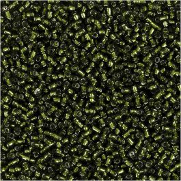 Perles de Rocaille, d 1,7 mm, dim. 15/0, diamètre intérieur 0,5-0,8 mm, vert pré, 25 gr/ 1 Pq. [HOB-686760]