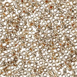 Perles de rocaille, d 1,7 mm, dim. 15/0 , diamètre intérieur 0,5-0,8 mm, rose or, 25gr/ 1 Pq. [HOB-686890]