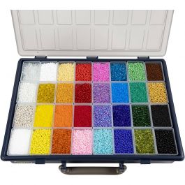 Rocailleperlen, D 1,7+3+4 mm, Größe 6/0+8/0+12/0, Lochgröße 0,5-1,2 mm, Farbe kann variieren , 32x100 g/ 1 Pck [HOB-688213]