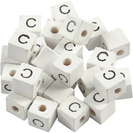 Buchstaben-Perle, C, Größe 8x8 mm, Lochgröße 3 mm, Weiß, 25 Stk/ 1 Pck [HOB-68953]