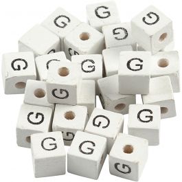 Buchstaben-Perle, G, Größe 8x8 mm, Lochgröße 3 mm, Weiß, 25 Stk/ 1 Pck [HOB-68957]