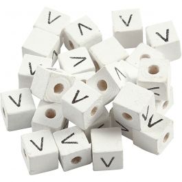 Buchstaben-Perle, V, Größe 8x8 mm, Lochgröße 3 mm, Weiß, 25 Stk/ 1 Pck [HOB-68972]
