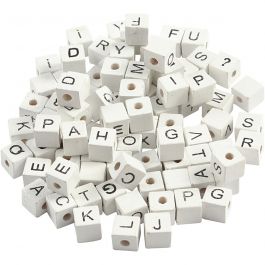 Buchstaben-Perle, A-Z, &, #, ?, Größe 8x8 mm, Lochgröße 3 mm, Weiß, 96 sort./ 1 Pck [HOB-68981]