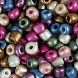 Perles de Rocaille, d 5 mm, dim. 4/0, diamètre intérieur 1,2 mm, couleurs métalliques, 130 gr/ 1 Pq. [HOB-691201]