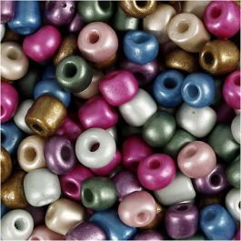 Perles de Rocaille, d 5 mm, dim. 4/0, diamètre intérieur 1,2 mm, couleurs métalliques, 720 gr/ 1 boîte [HOB-691203]