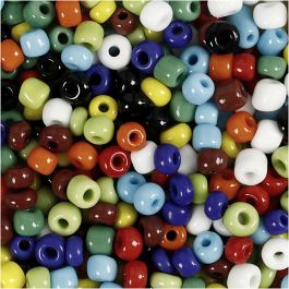 Perles de Rocaille, d 4 mm, dim. 6/0, diamètre intérieur 0,9-1,2 mm, ass. de couleurs, 130 gr/ 1 Pq. [HOB-696703]