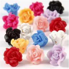 Roses en pâte, d 16x10 mm, diamètre intérieur 0,5 mm, ass. de couleurs, 16 ass./ 1 Pq. [HOB-69786]