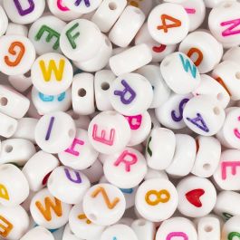 Buchstaben-Perlen, Größe 7 mm, Lochgröße 1,2 mm, ca. 200 Stk, Weiß, 25 g/ 1 Pck [HOB-699070]