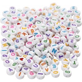 Buchstaben-Perlen, Größe 7 mm, Lochgröße 1,2 mm, Weiß, 200 g/ 1 Pck [HOB-69907]