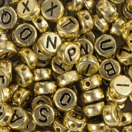 Buchstaben-Perlen, D 7 mm, Lochgröße 1,2 mm, ca. 200 Stk, Gold, 21 g/ 1 Pck [HOB-699300]