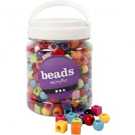 Kunststoffperlen, Größe 11 mm, Lochgröße 7 mm, Sortierte Farben, 420 g, 700 ml/ 1 Dose [HOB-69960]