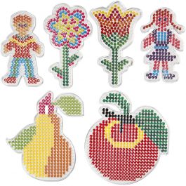 Steckplatte, Blumen, Mädchen, Junge, Apfel und Birne, Größe 8,5x14-14x16 cm, medium, 6 Stk/ 1 Pck [HOB-75595]