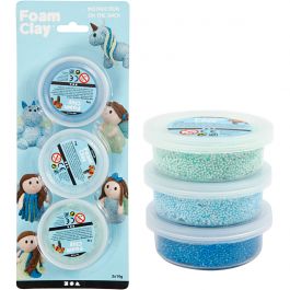 Foam Clay®, paillettes,Métallisé, bleu, bleu clair, vert, 3x14 gr/ 1 Pq. [HOB-78135]