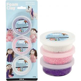 Foam Clay®, paillettes,Métallisé, rose, violet, blanc, 3x14 gr/ 1 Pq. [HOB-78136]