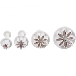 Emporte-Pièces avec Tampon, fleurs, d 2,3+2,8+3,6+4,4 cm, blanc, 4 pièces/ 1 Pq. [HOB-782873]