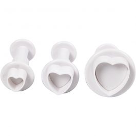 Emporte-Pièces avec Tampon, coeur, d 2+2,3+3 cm, blanc, 3 pièces/ 1 Pq. [HOB-782874]