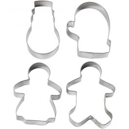 Emporte-pièces, bonhomme de neige, gant, bonhommes pain d'épice femme et homme, H : 8 cm, 4 pièces/ 1 Pq. [HOB-782885]