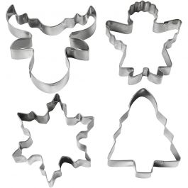 Emporte-pièces, Sapin de Noël, ange, renne, flocon de neige, H : 8 cm, 4 pièces/ 1 Pq. [HOB-782886]