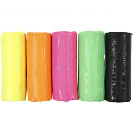 Knetmasse, H 9,5 cm, Neonfarben, 5x80 g/ 1 Eimer [HOB-78691]
