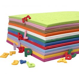 EVA chiffres & lettres en mousse, H : 20 mm, ép. 3 mm, ass. de couleurs, 24 flles ass./ 1 Pq. [HOB-79008]