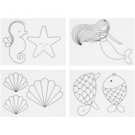 Feuilles de plastique thermorétractable avec motifs, sirène, feuille 10,5x14,5 cm, ép. 0,3 mm, transparent mat, 4 flles/ 1 Pq. [HOB-790712]