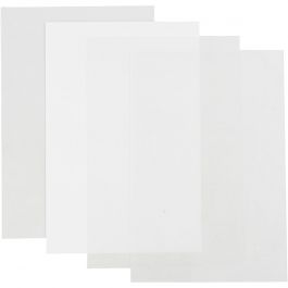Feuilles de plastique thermorétractable, feuille 20x30 cm, ép. 0,3 mm, brillant transparent, transparent mat, blanc mat, 4 flles/ 1 Pq. [HOB-790999]