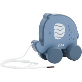 Éléphant à tirer VIGA, dim. 11 cm, bleu, 1 pièce [HOB-908589]