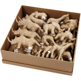 Animaux en papier mâché, H : 7,5-10 cm, 32 pièces/ 1 Pq. [HOB-99382]