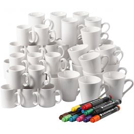 Tasses en porcelaine, H : 7-10 cm, blanc, 1 set [HOB-99512]