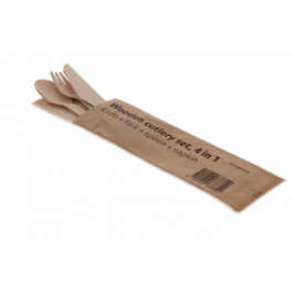 Couverts en bois 4/1 couteau + Fourchette + Cuillère + Serviette FSC (250 pcs) [TK-9987658]