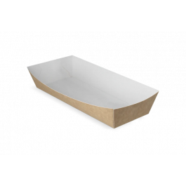 Barquette à saucisses A18 kraft/Blanc (400 pcs) [TK-9987960]