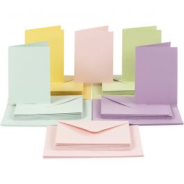 Cartes & Enveloppes, couleurs pastel, dimension carte 10,5x15 cm, dimension enveloppes 11,5x16,5 cm, 50 set/ 1 Pq. [HOB23114]