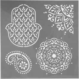 Pochoir, motifs ethniques, dim. 30,5x30,5 cm, ép. 0,31 mm, 1 flles [HOB27100]