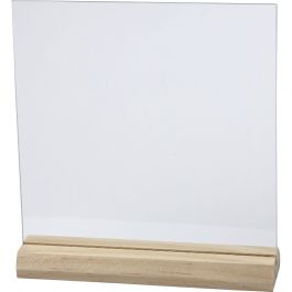 Plaque de verre avec socle en bois, dim. 15,5x15,5 cm, ép. 28 mm, 10 set/ 1 boîte [HOB55847]