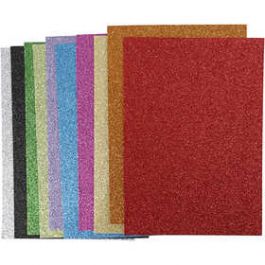 Feuilles de mousse EVA, couleurs assorties, A4, 210x297 mm, ép. 2 mm, paillettes, 10 flles ass./ 1 Pq. [HOB79029]