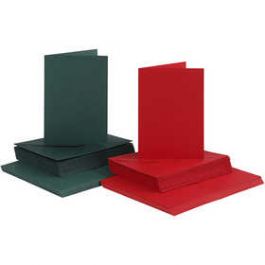 Cartes et enveloppes, vert, rouge, dimension carte 10,5x15 cm, dimension enveloppes 11,5x16,5 cm, 50 set/ 1 Pq. [HOB23112]